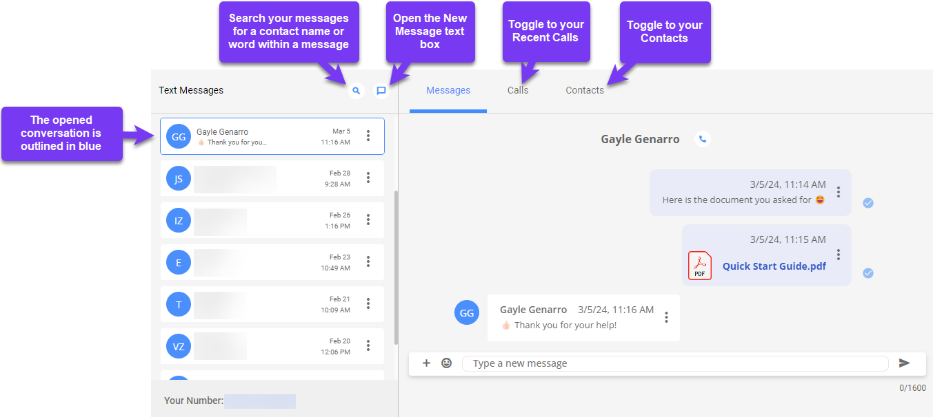 A diagram of the Smart Communicator Text Messages page 